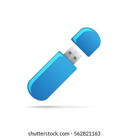 USB Flash drive icon. Vector illustration. Blue memory card on white background.