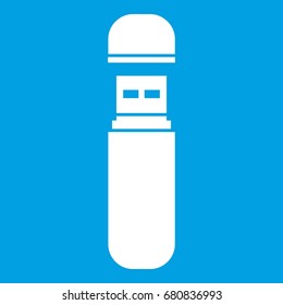 USB flash drive icon white isolated on blue background vector illustration