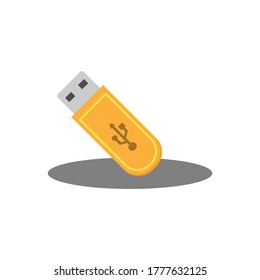 USB flash drive icon in yellow on a white background. Vector EPS10