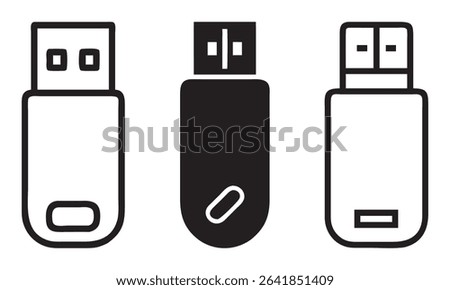 USB flash drive icons. Concept of data storage and transfer, line art usb flash drives	