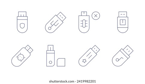 Usb flash drive icons. Editable stroke. Containing pendrive, usb, usbdrive, flashdrive.