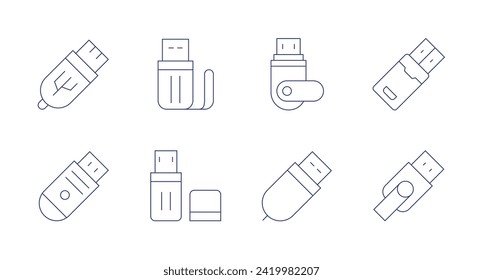 Usb flash drive icons. Editable stroke. Containing usb, pendrive, flashdrive, usbflashdrive.