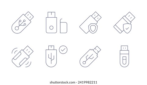 Usb flash drive icons. Editable stroke. Containing pendrive, usbdrive, usb, flashdrive.