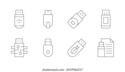 Usb flash drive icons. Editable stroke. Containing usb, usbdrive, flashdrive.