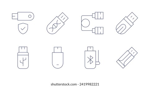 Usb flash drive icons. Editable stroke. Containing usb, usbdrive, usbcable, pendrive, usbflashdrive.