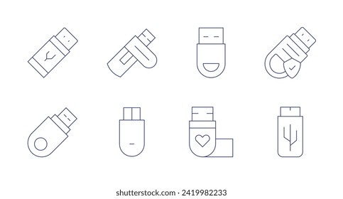Usb-Symbole für Flash-Laufwerke Bearbeitbarer Strich. Enthält usb, usbdrive, pendrive, usbflashdrive.