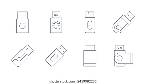 Usb flash drive icons. Editable stroke. Containing pendrive, usb, flashdisk, usbdrive, flashdrive.