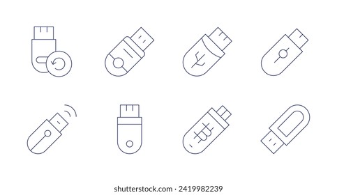 Usb flash drive icons. Editable stroke. Containing pendrive, wireless, usb, usbdrive, usbflashdrive.