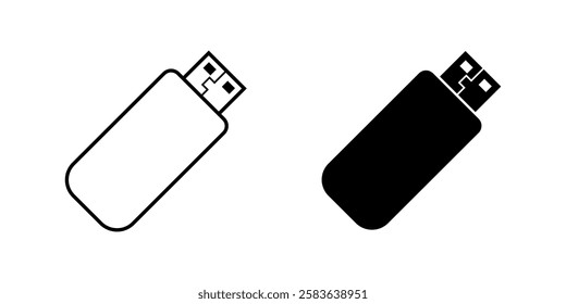 USB flash drive icons. Linear and silhouette style. Vector icons.
