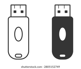 USB Flash Drive Icons in Outline and Solid Styles