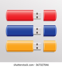 USB Flash Drive Isolated On Background : Vector Illustration