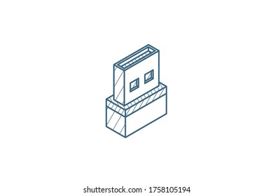 USB flash drive isometric icon. 3d vector illustration. Isolated line art technical drawing. Editable stroke