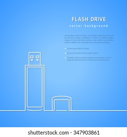 USB Flash Drive line art creative background. Vector illustration. Modern technology concept for web and mobile application. Blue device background for business presentations, brochure, banner.