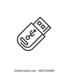 USB flash drive line icon. linear style sign for mobile concept and web design. USB stick outline vector icon. Symbol, logo illustration. Vector graphics