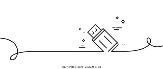 USB-Flash-Laufwerk-Symbol. Kontinuierlich eine Linie mit curl. Speicherstick-Schild. Symbol für tragbare Datenspeicherung. USB-Blitz mit einfacher Rahmenbrücke. Loop-Kurve Muster. Vektorgrafik