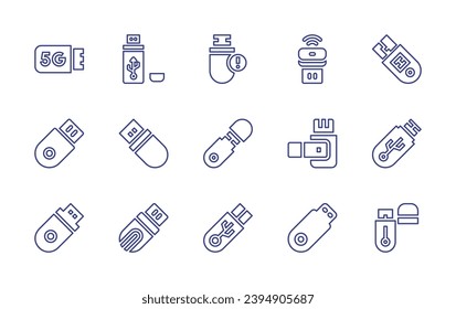 Conjunto de iconos de la línea de la unidad flash USB. Trazo editable. Ilustración vectorial. Contiene unidad flash, unidad flash usb, stick, drive, usb, pendrive, flashdisk.