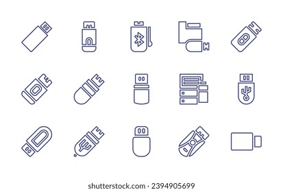 Conjunto de iconos de la línea de la unidad flash USB. Trazo editable. Ilustración vectorial. Con usb, unidad flash, unidad usb, unidad de lápiz, computadora.