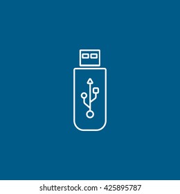 USB Flash Drive Line Icon On Blue Background