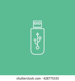USB Flash Drive Line Icon On Green Background