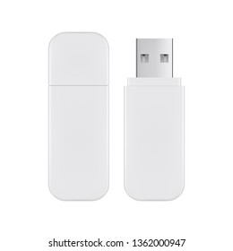 USB flash drive mockup isolated on white background. Vector illustration