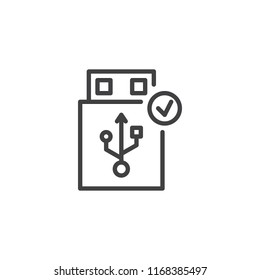 USB flash drive notification outline icon. linear style sign for mobile concept and web design. USB connection technology simple line vector icon. Symbol, logo illustration. Pixel perfect vector 