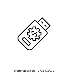 Icono de esquema de unidad flash USB con símbolo de rueda dentada Almacenamiento de datos digital moderno