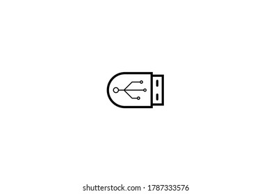 Iconos del contorno de la unidad flash Usb configurados en fondo blanco.
