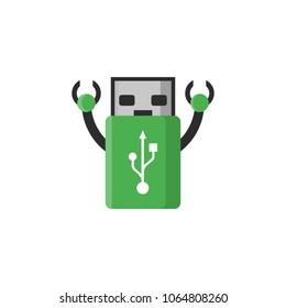 USB Flash Drive Service Robot Mascot Illustration