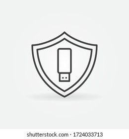 USB Flash Drive in Shield vector outline concept icon or design element