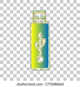 USB flash drive sign. Blue to green gradient Icon with Four Roughen Contours on stylish transparent Background. Illustration.