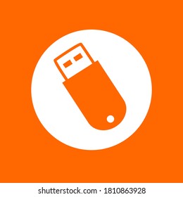 USB flash drive sign icon. In white circle on a orange background.