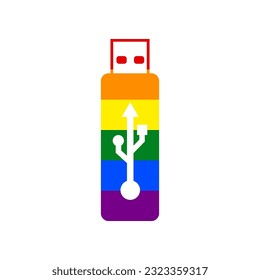 USB flash drive sign. Rainbow gay LGBT rights colored Icon at white Background. Illustration.