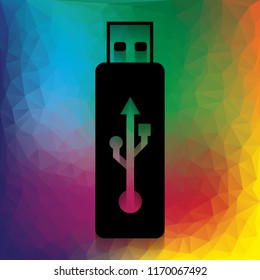 USB flash drive sign. Vector. Flat style black icon on white.