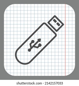 Usb Flash Drive Simple Icon Vector. Flat Desing. On Graph Paper. Grey Background.ai