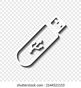Usb Flash-Laufwerk einfache Symbol Vektorgrafik. Flaches Design. Weiß mit Schatten auf transparentem Gitter.ai