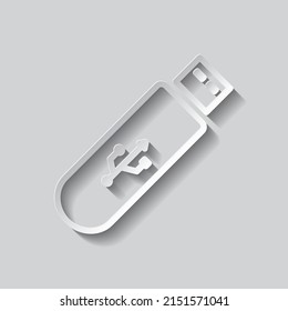 Usb Flash Drive Simple Icon Vector. Flat Design. Paper Style With Shadow. Gray Background.ai