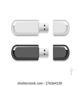 USB Flash Drive Stick Memory Vector Set Isolated on a White Background