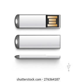 USB Flash Drive Stick Memory Vector Set Isolated on a White Background