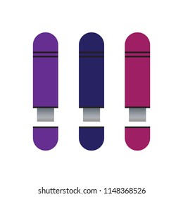 USB flash drive sticks vector illustration. Violet, blue, fuchsia flash drives