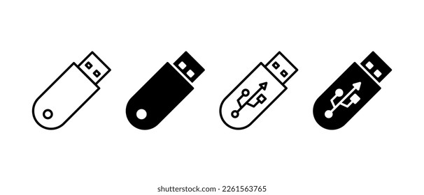 Usb flash drive vector icon set. Usb disk simbol. Linear usb sign