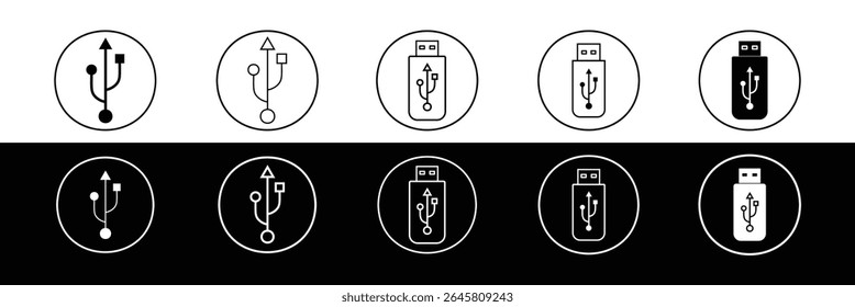 Ícones de vetor da unidade flash USB. Conjunto de ícones Usb. Símbolo e sinal de disco flash.