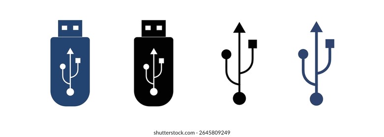 Ícones de vetor da unidade flash USB. Conjunto de ícones Usb. Símbolo e sinal de disco flash.