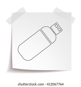 USB flash drive vector line icon isolated on white paper background.