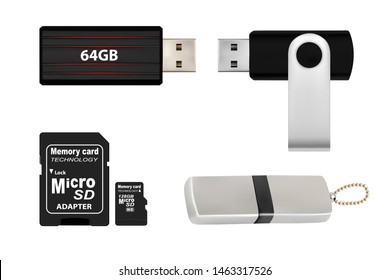 A USB flash drive in a vector on a white background.Memory card in vector.