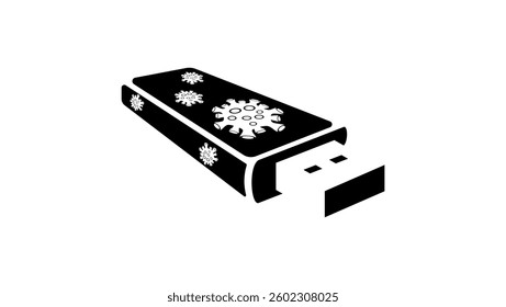 usb flash drive with virus, black isolated silhouette