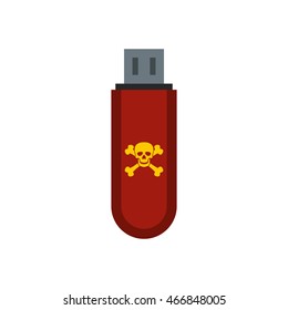 Usb flash drive with a virus icon in flat style isolated on white background. Infection symbol