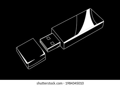 unidad flash usb blanco sobre fondo negro