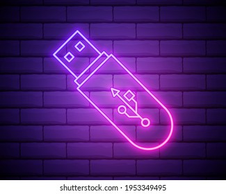 usb flash driver neon glow icon. Simple thin line, outline vector of Technology icons for UI and UX, website or mobile application isoalted on brick wall.