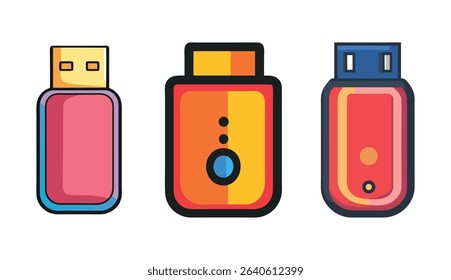 USB Flash Drives Colorful Icons of Data Storage Devices for Web Design and Technology Projects On Transparent Background - Powered by Shutterstock - Get 15% off with code: PIKWIZARD15