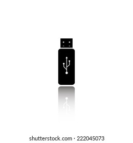 Usb flash icon - black vector illustration with reflection